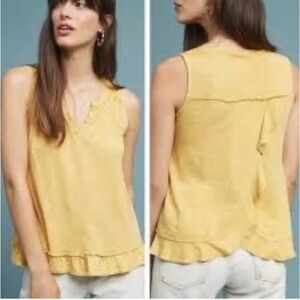 Maeve by Anthropologie Poinsot Yellow Ruffled Shirt Beautiful Back Size XS